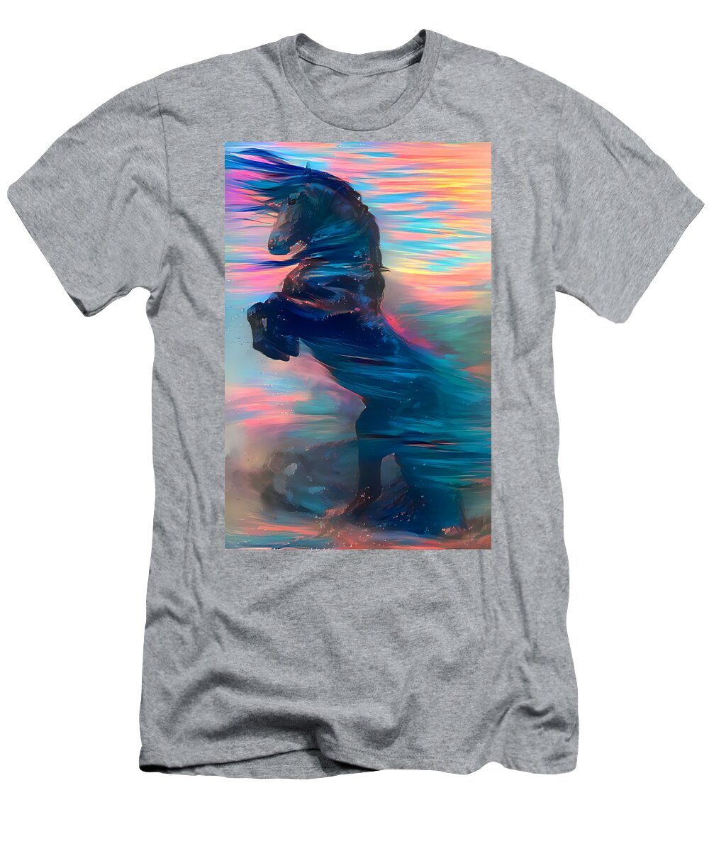 Large Horse Wall Art T-Shirt featuring the digital art Sunset Pegasus by Diemante Sulciute