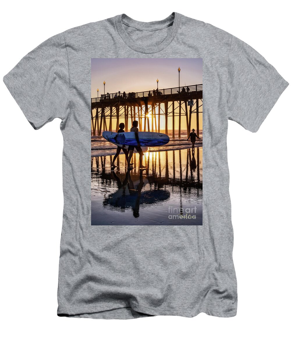 Beach T-Shirt featuring the photograph Sunset Silhouette at Oceanside Pier by David Levin