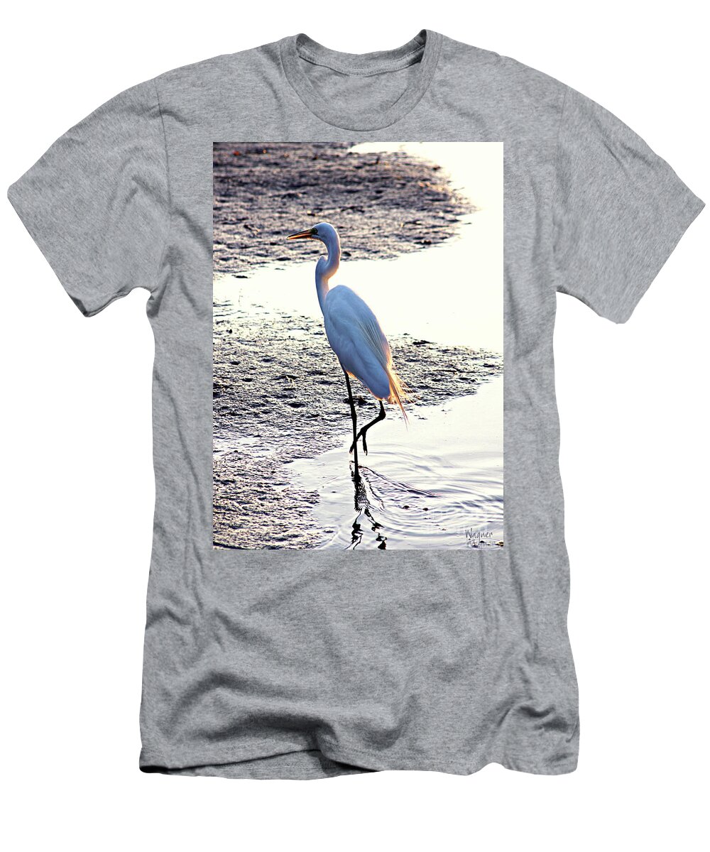 Great Egret T-Shirt featuring the photograph Sunset Stroll by Hilda Wagner