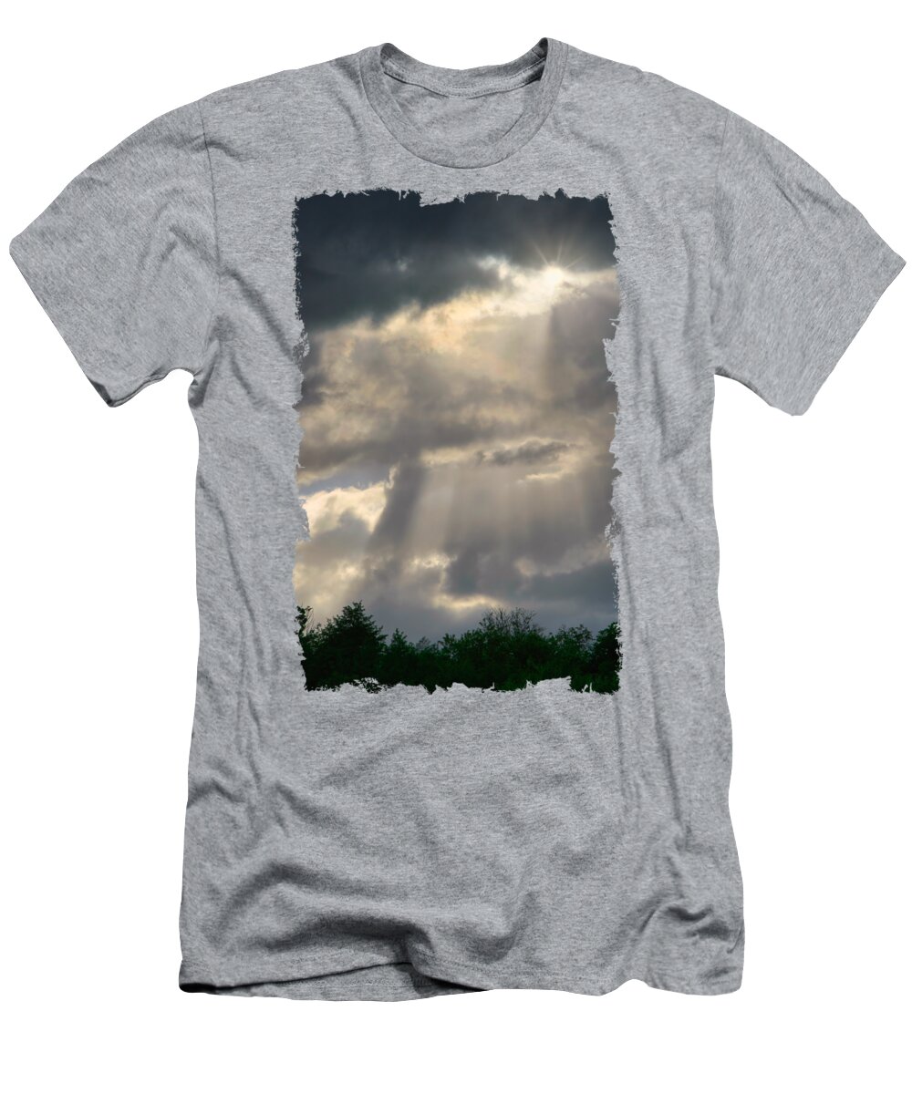 Sky T-Shirt featuring the photograph Sunshine Through Dark Stormy Clouds Over The Forest by Andreea Eva Herczegh