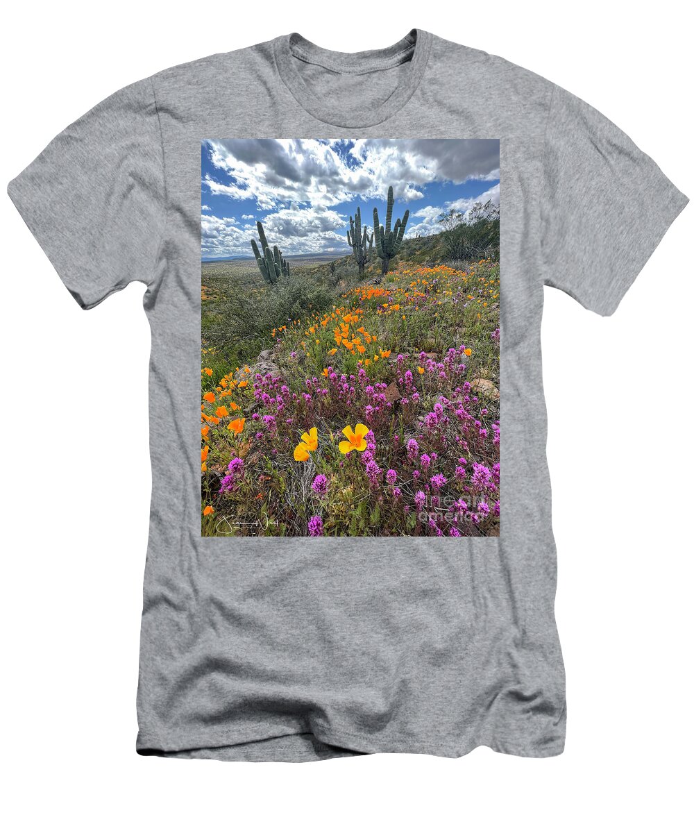 Wildflowers T-Shirt featuring the photograph Super Bloom 2023 Peridot Mesa AZ by Joanne West