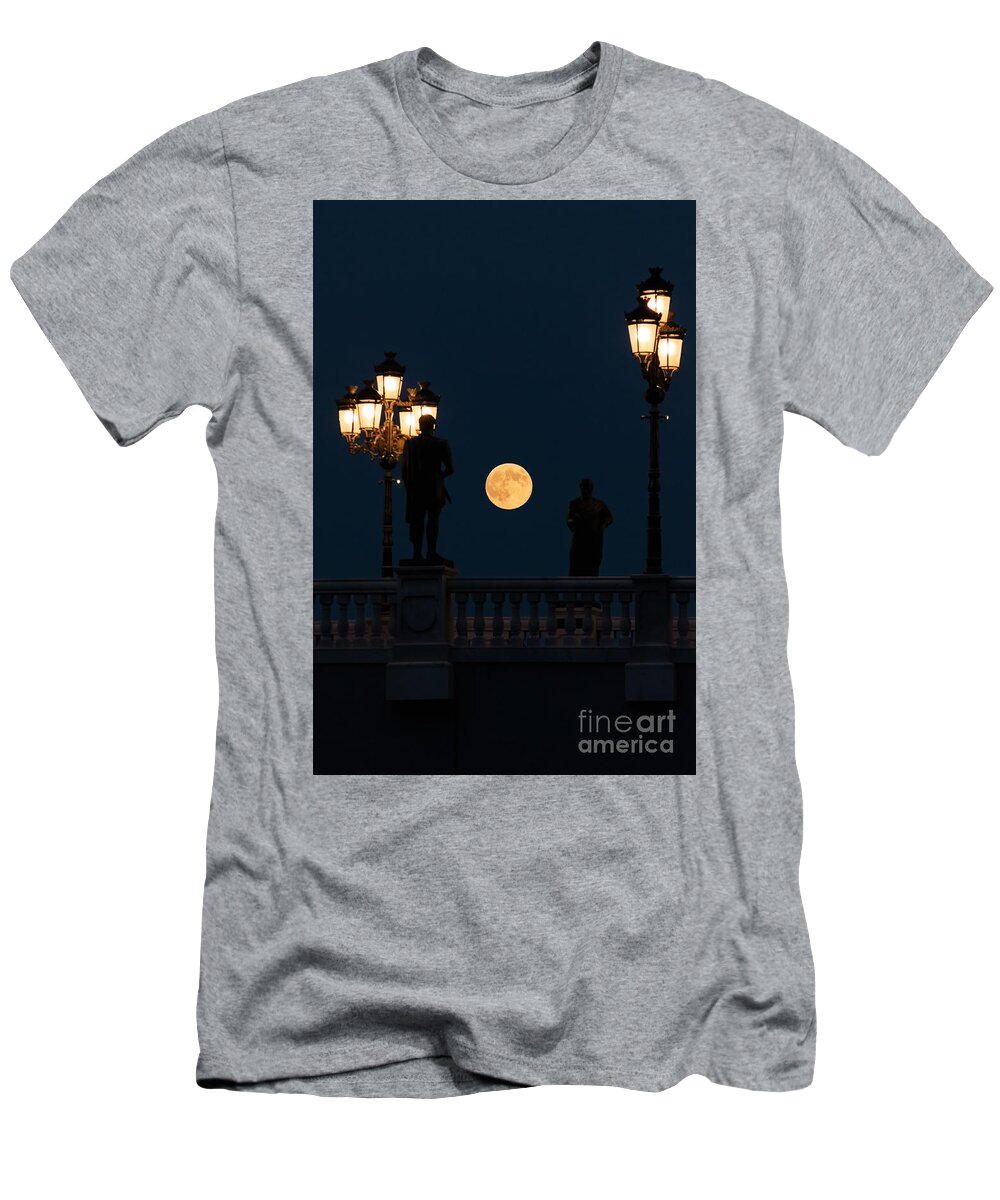 Moon T-Shirt featuring the photograph Super moon taken over the Bridge of Arts in Skopje, Macedonia by Mendelex Photography