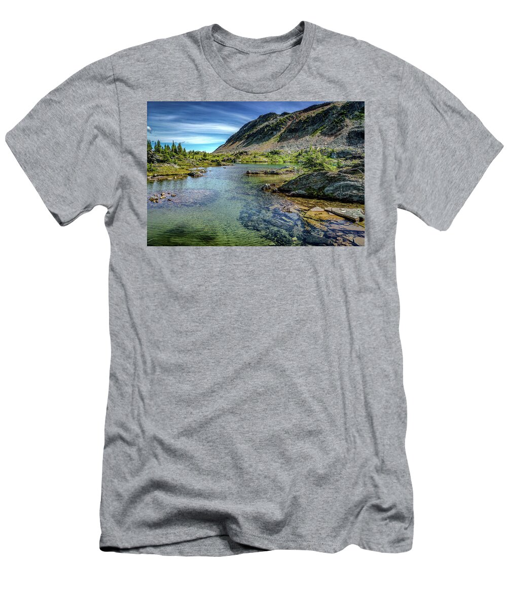 Backpacking T-Shirt featuring the photograph Swimmers Lake by Larey McDaniel