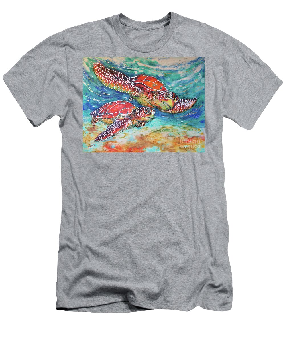  T-Shirt featuring the painting Splendid Sea Turtles by Jyotika Shroff