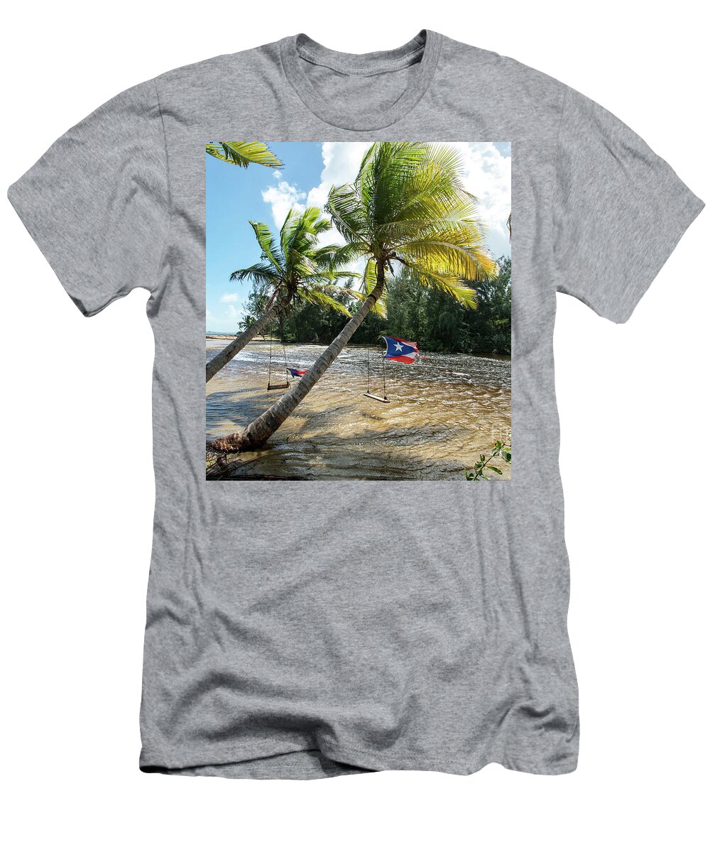 Swinging T-Shirt featuring the photograph Swinging Under The Palm Trees, Loiza, Puerto Rico by Beachtown Views