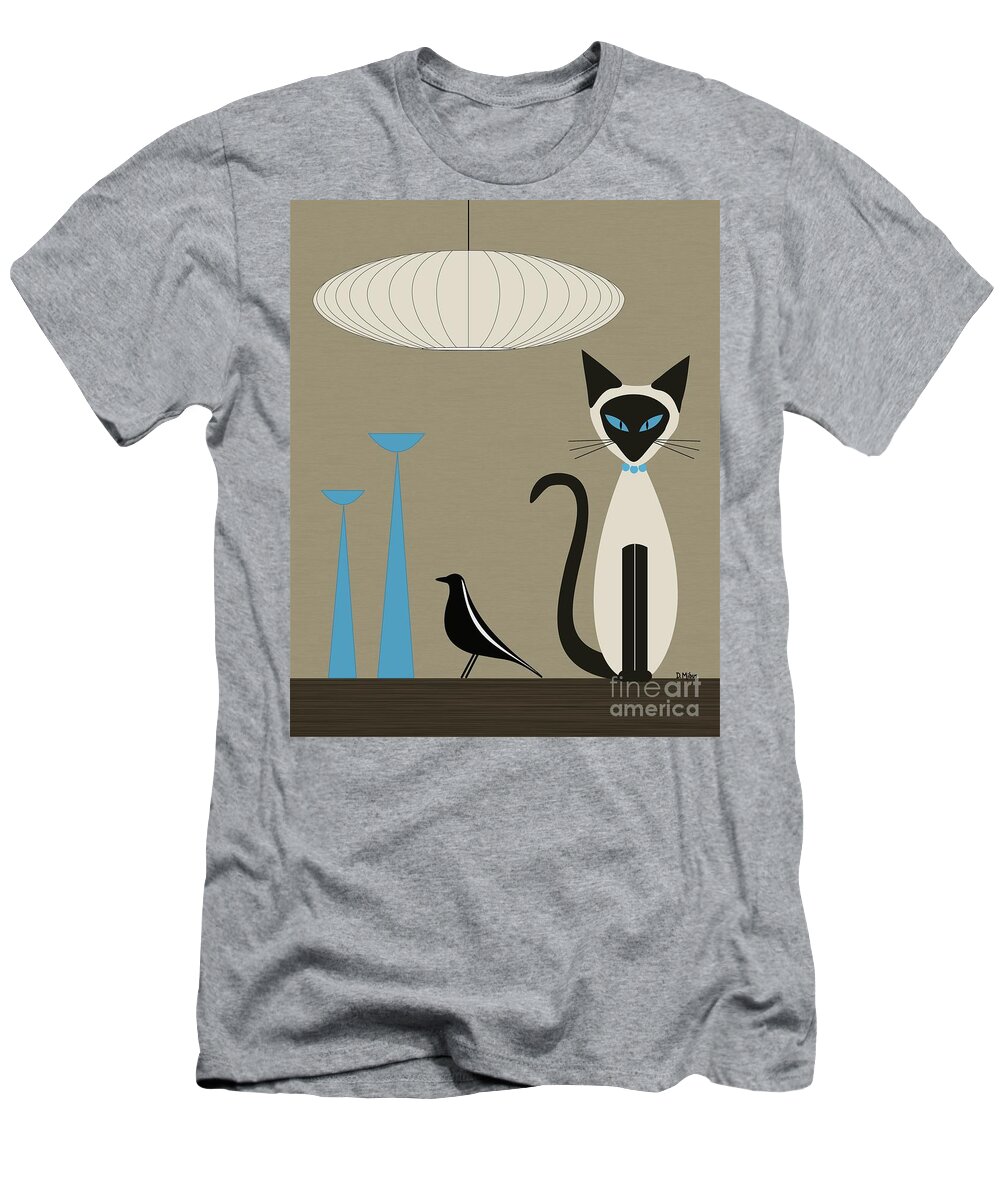 Mid Century Modern T-Shirt featuring the digital art Tabletop Siamese Blue by Donna Mibus