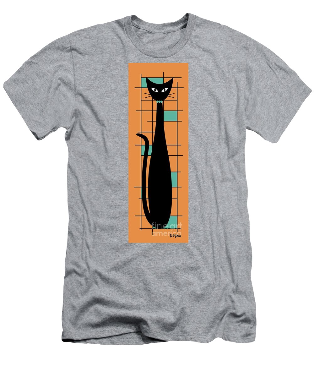 Mid Century Modern Cat T-Shirt featuring the digital art Tall Mondrian Cat on Orange by Donna Mibus