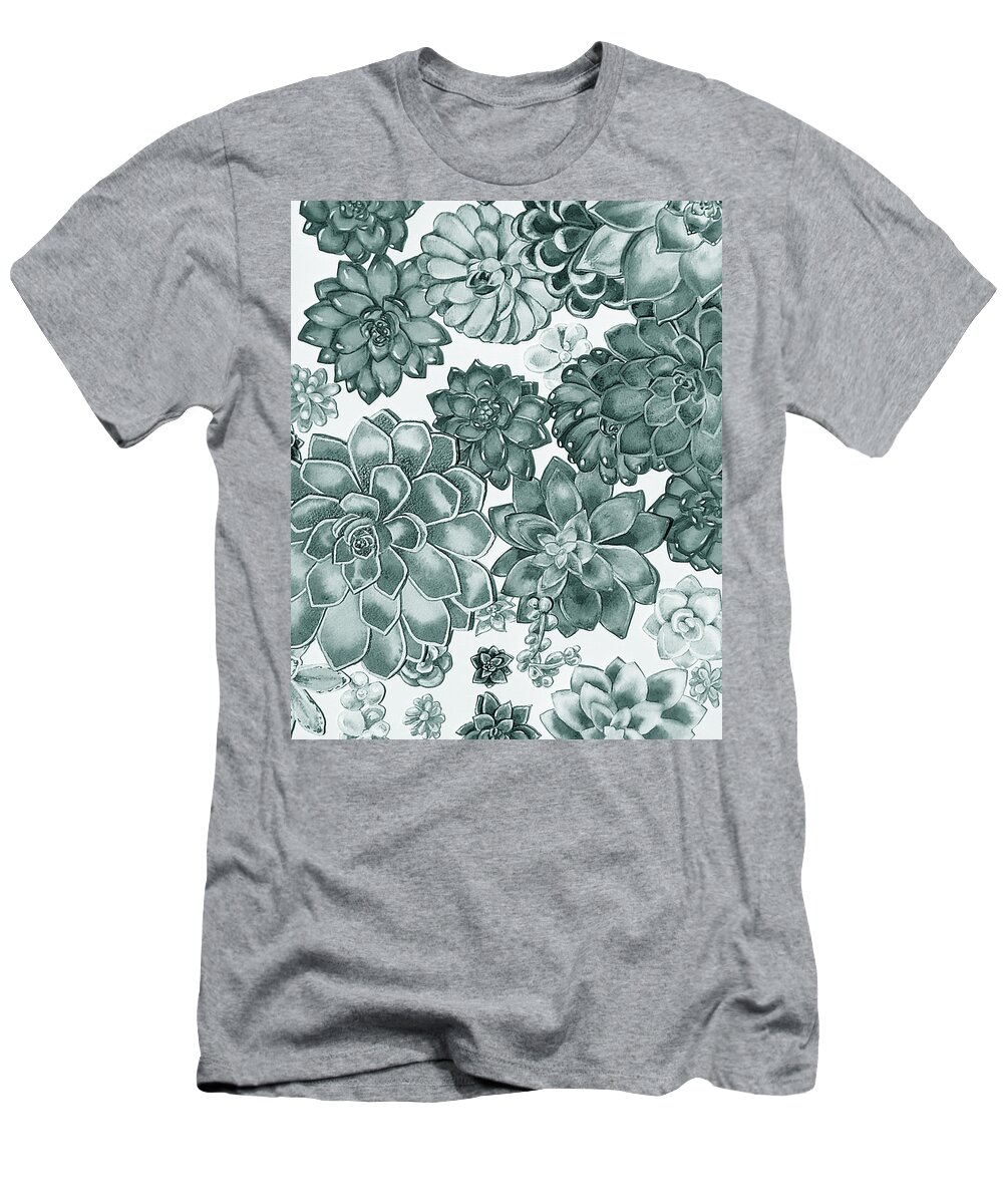 Succulent T-Shirt featuring the painting Teal Gray Succulent Plants Garden Watercolor Art Decor V by Irina Sztukowski
