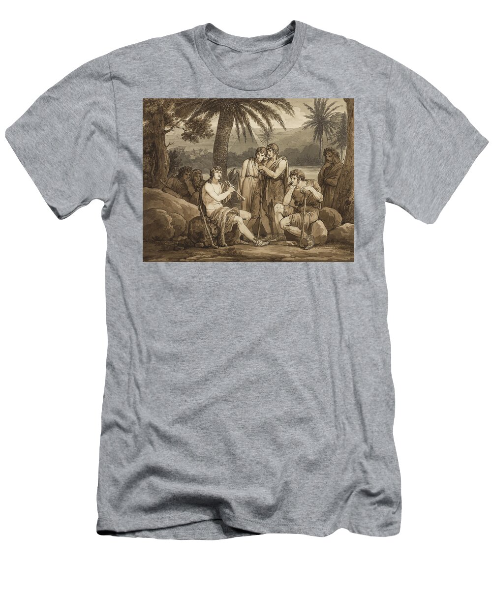 19th Century Artists T-Shirt featuring the drawing Telemachus Plays and Sings to the Shepherds in Egypt by Bartolomeo Pinelli