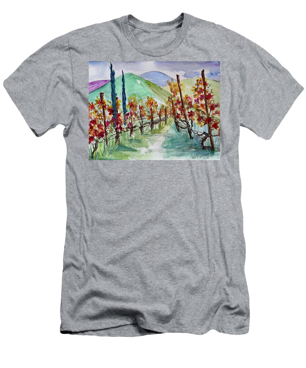 Vineyard T-Shirt featuring the painting Temecula Vineyard Landscape by Roxy Rich
