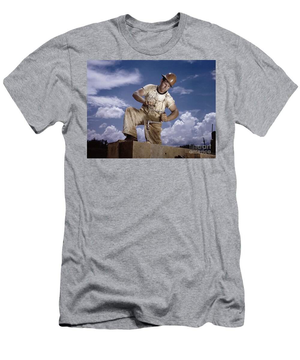 1942 T-Shirt featuring the photograph Tennessee Dam Worker, 1942 by Alfred T Palmer