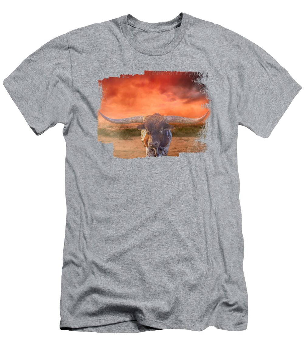 Texas Longhorn T-Shirt featuring the photograph Texas Longhorn Bull at Sunset by Elisabeth Lucas