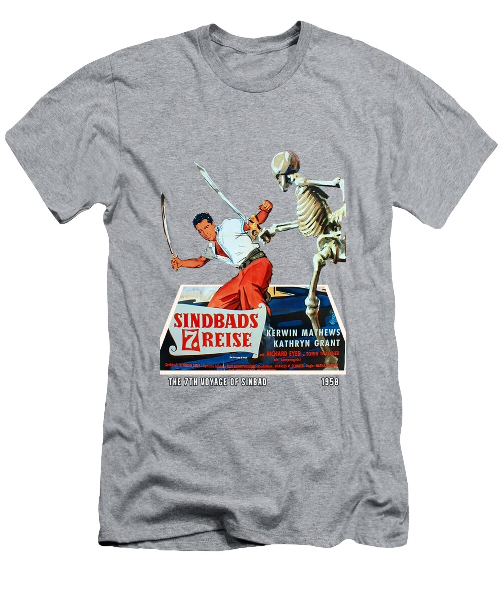 7th T-Shirt featuring the mixed media ''The 7th Vogage of Sinbad'', 1958 - 3d movie poster by Movie World Posters