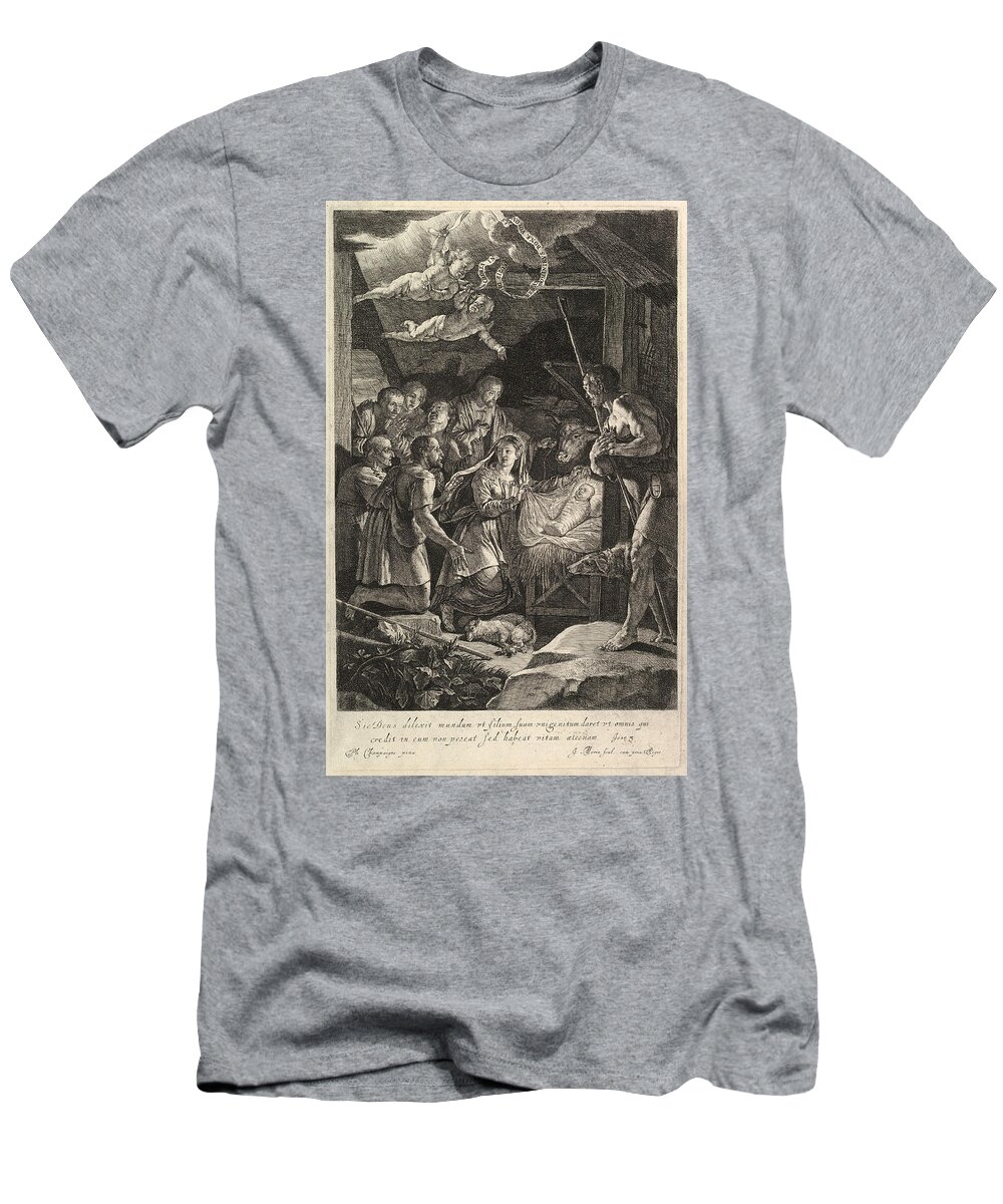 Jean Morin T-Shirt featuring the drawing The Adoration of the Shepherds by Jean Morin