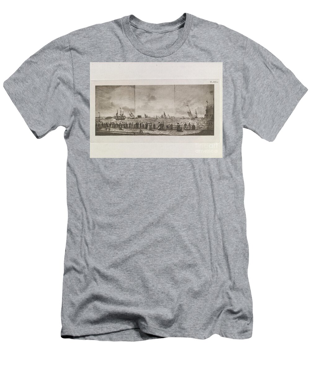 Harbour T-Shirt featuring the drawing The Battery and Harbour 1828 d2 by Historic Illustrations