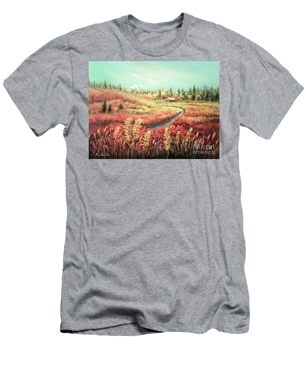 Autumn Landscape T-Shirt featuring the painting The Beauty of Autumn by Yoonhee Ko