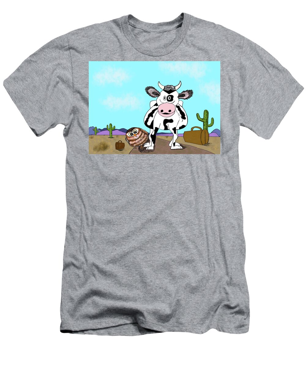 Cow T-Shirt featuring the digital art The Cow Who Went Looking for a Friend by Christina Wedberg