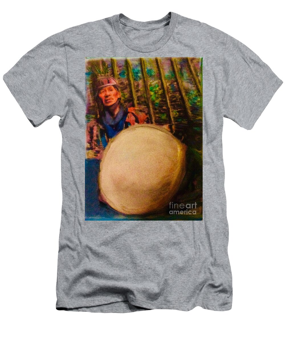 Native Native Cultural Cultural Survival First Nations Aboriginal Global Drums Drumbeats T-Shirt featuring the painting The Drumbeat of Mother Earth by FeatherStone Studio Julie A Miller