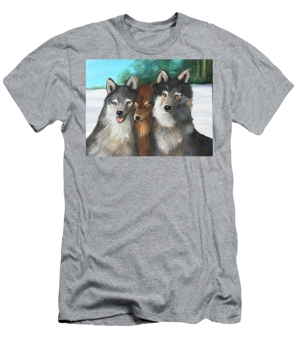 Wolf T-Shirt featuring the painting The Family by Deborah Naves