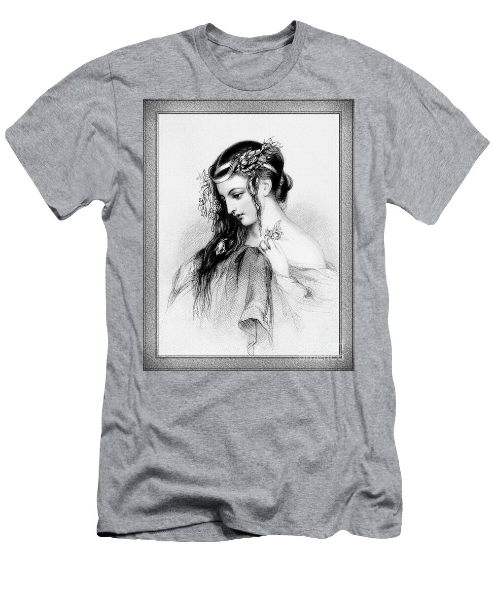 Flower Girl T-Shirt featuring the drawing The Flower Girl Old Masters Fine Art Illustration by Rolando Burbon