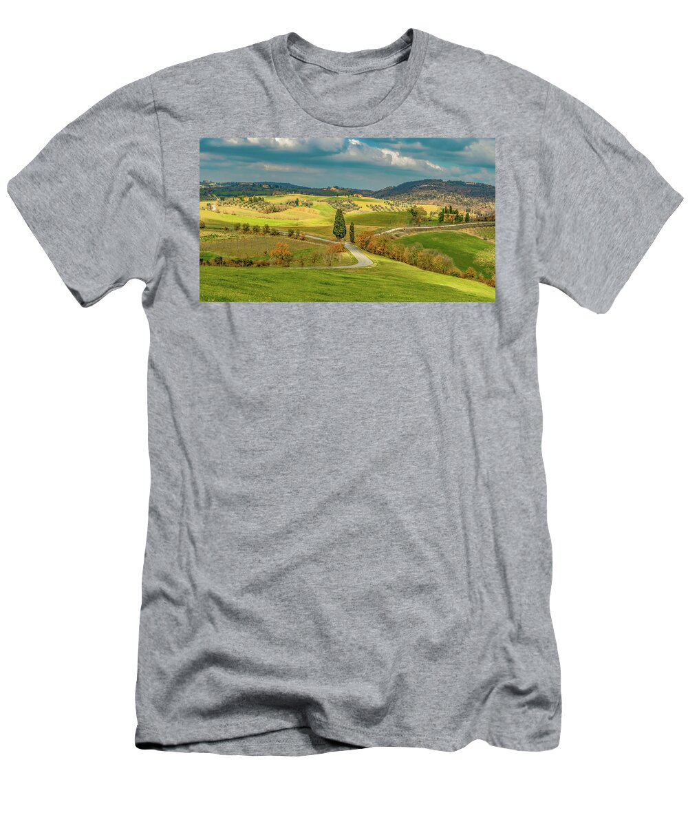 Tuscany T-Shirt featuring the photograph The Hills Are Alive In Tuscany by Marcy Wielfaert