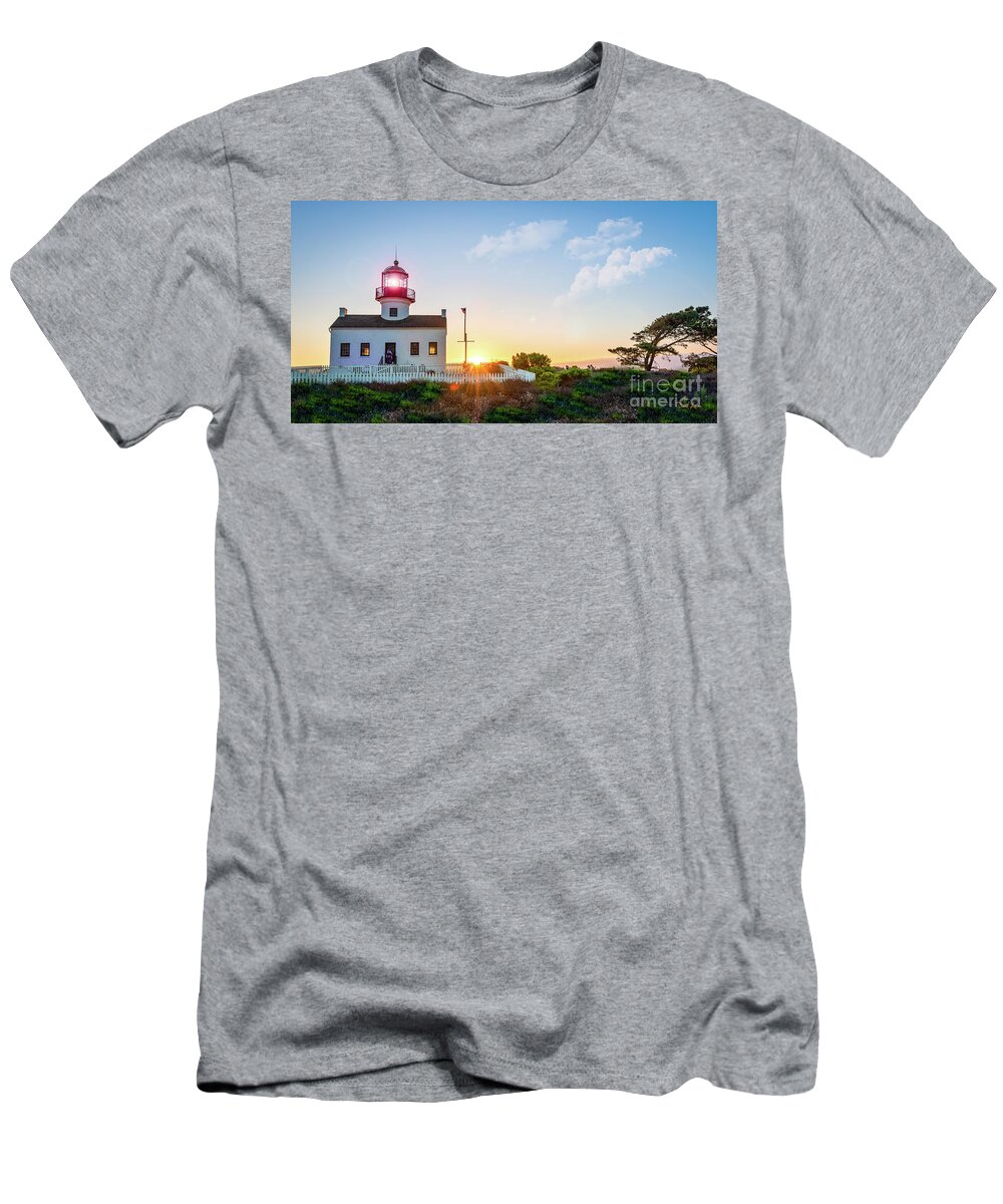 California T-Shirt featuring the photograph The Old Point Loma Lighthouse at Sunset by David Levin