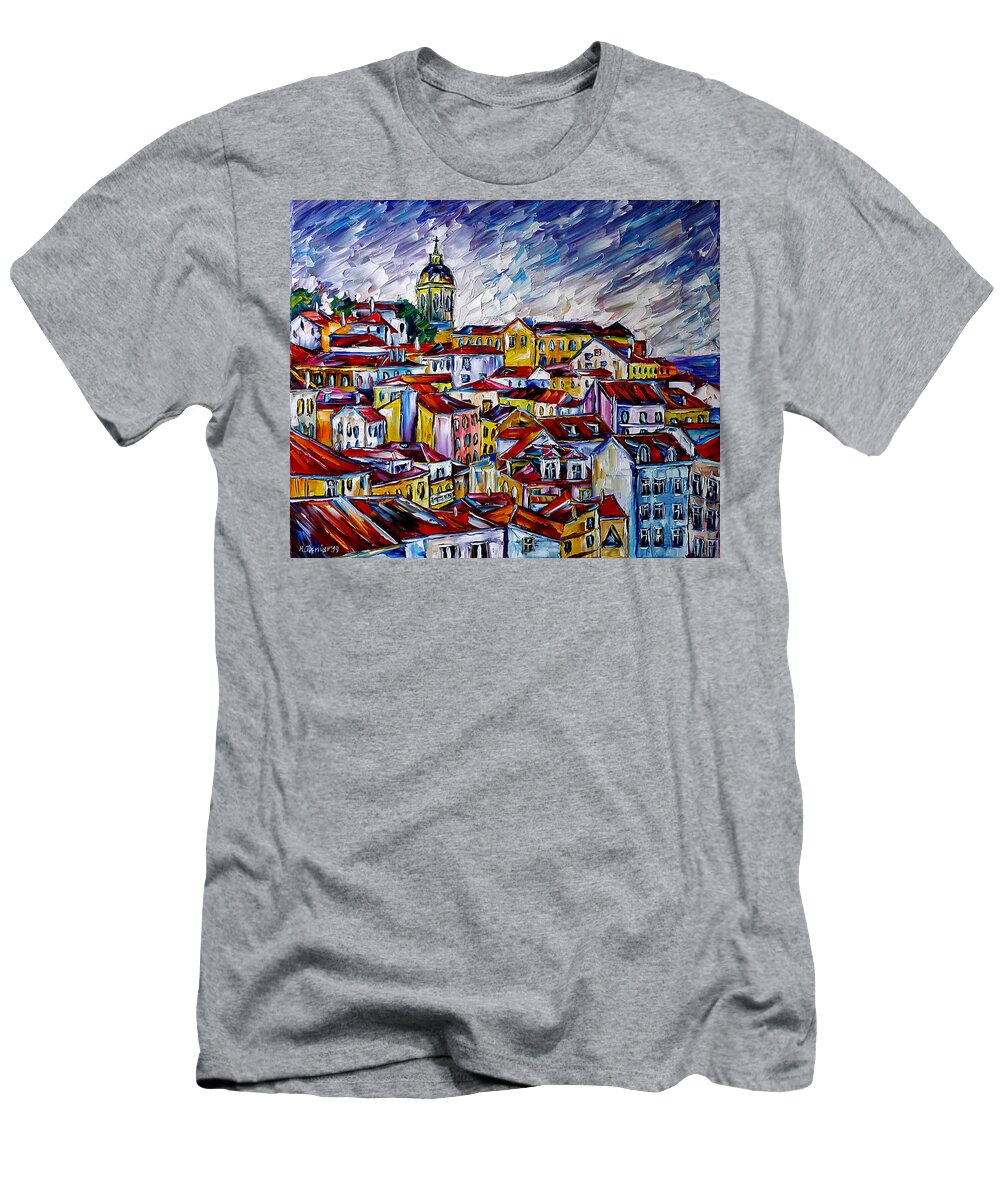 Lisbon From Above T-Shirt featuring the painting The Roofs Of Lisbon by Mirek Kuzniar