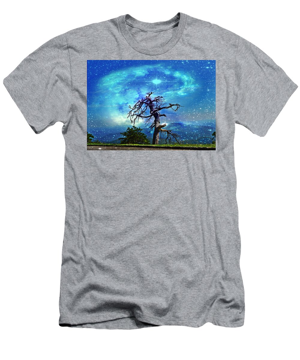 Fantasy T-Shirt featuring the mixed media The Survivor in the Galaxy by Stacie Siemsen