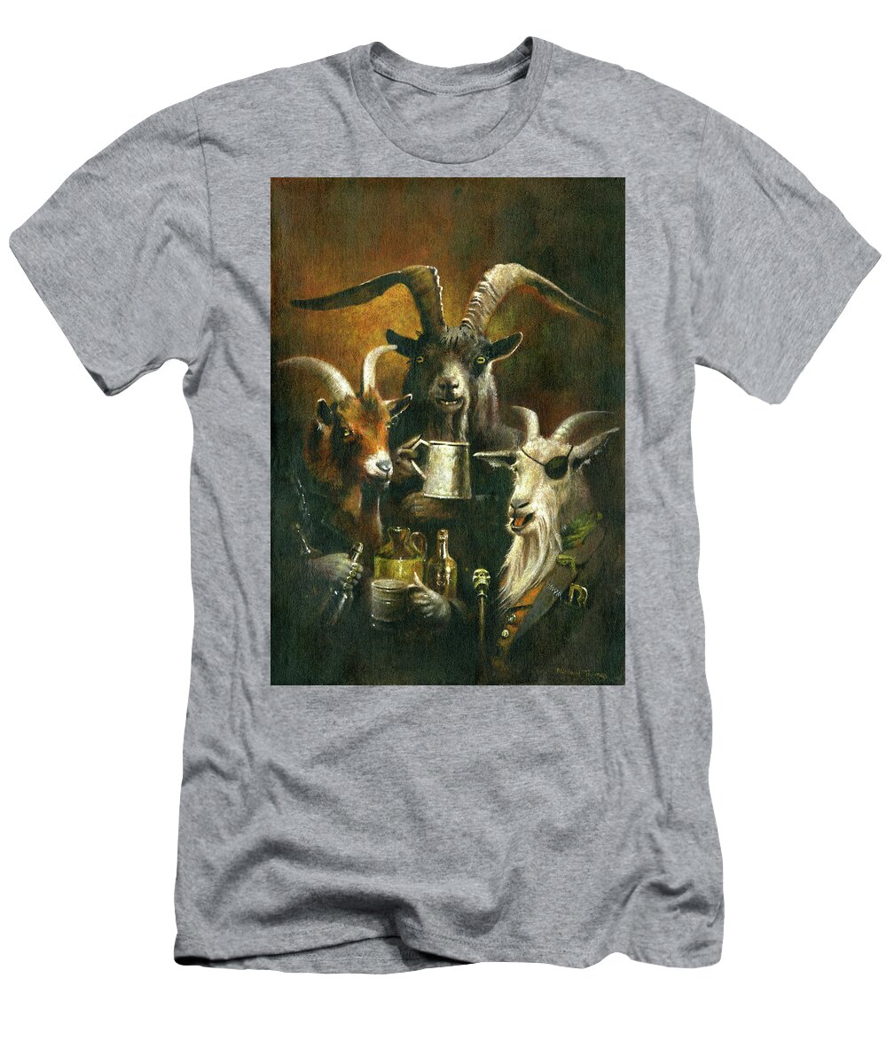 Billy Goats T-Shirt featuring the painting The Three Billy Goats Rough by Michael Thomas