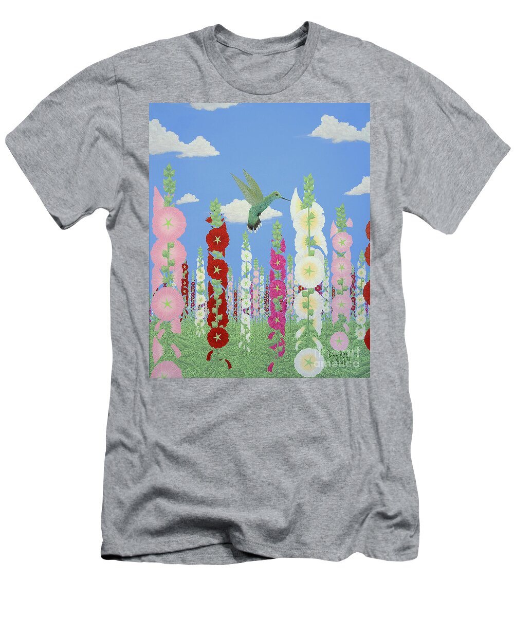 Hollyhocks T-Shirt featuring the painting These Are For You Part Two by Doug Miller