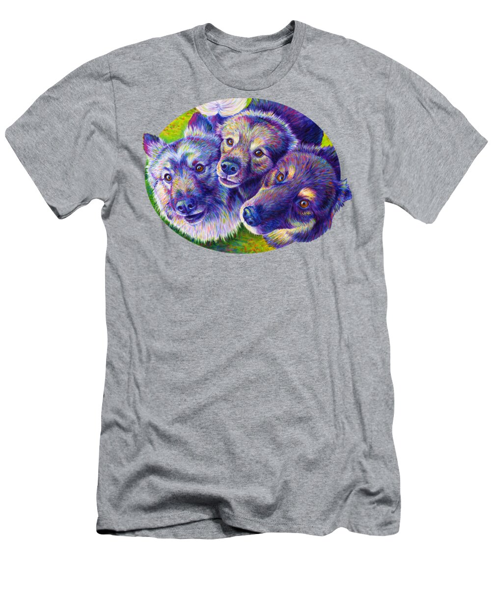 Keeshond T-Shirt featuring the painting Three Amigos by Rebecca Wang