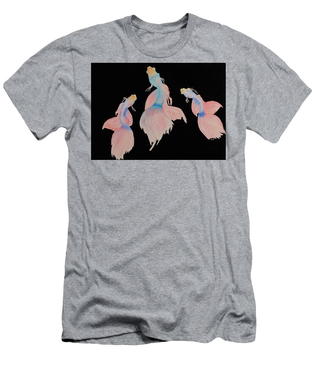 Betta T-Shirt featuring the painting Three Betta by Laurel Best