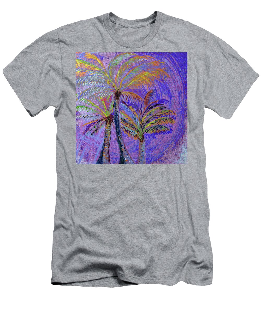 Palm Tree T-Shirt featuring the painting Three Palms in Blue by Corinne Carroll