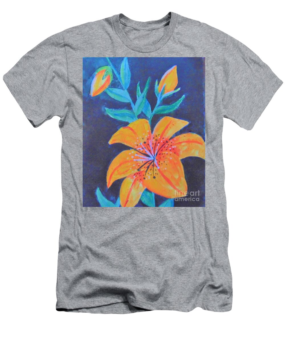 Flower T-Shirt featuring the painting Tiger Lily by Saundra Johnson