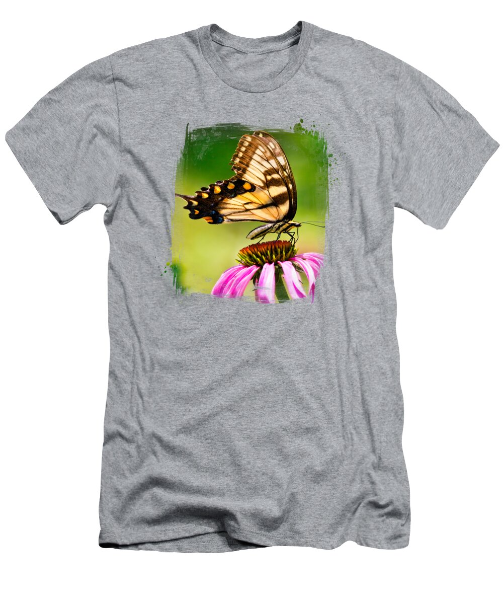 Butterfly T-Shirt featuring the photograph Tiger Swallowtail On Echinacea by Laura Vilandre