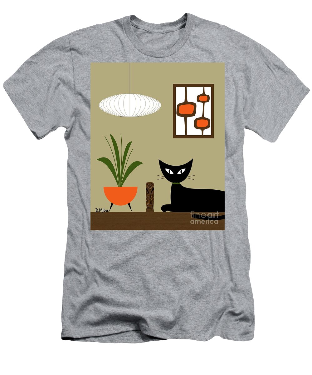 Mid Century Black Cat T-Shirt featuring the digital art Tiki Tabletop Cat with Pods by Donna Mibus