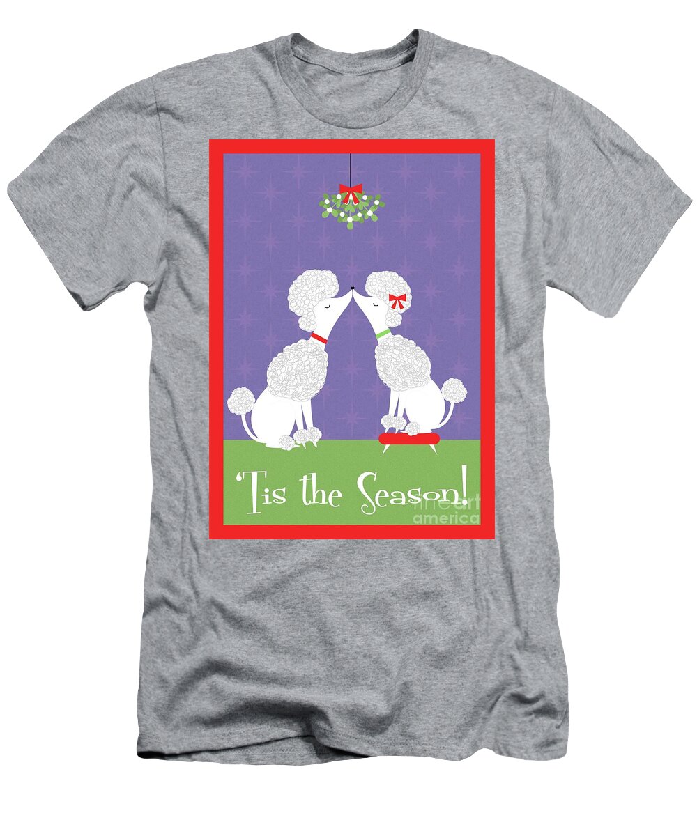 Mid Century Modern T-Shirt featuring the digital art Tis the Season White Poodles by Donna Mibus