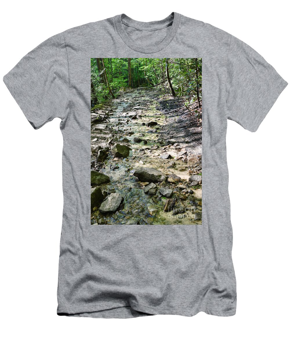 Trail T-Shirt featuring the photograph Trail Is A Creek by Phil Perkins