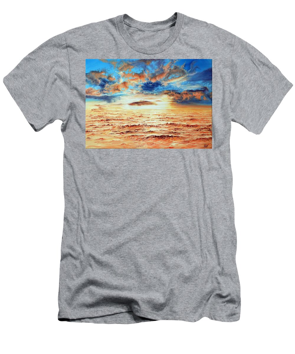 Sunrise T-Shirt featuring the painting Sunset over the Sea by Michelangelo Rossi