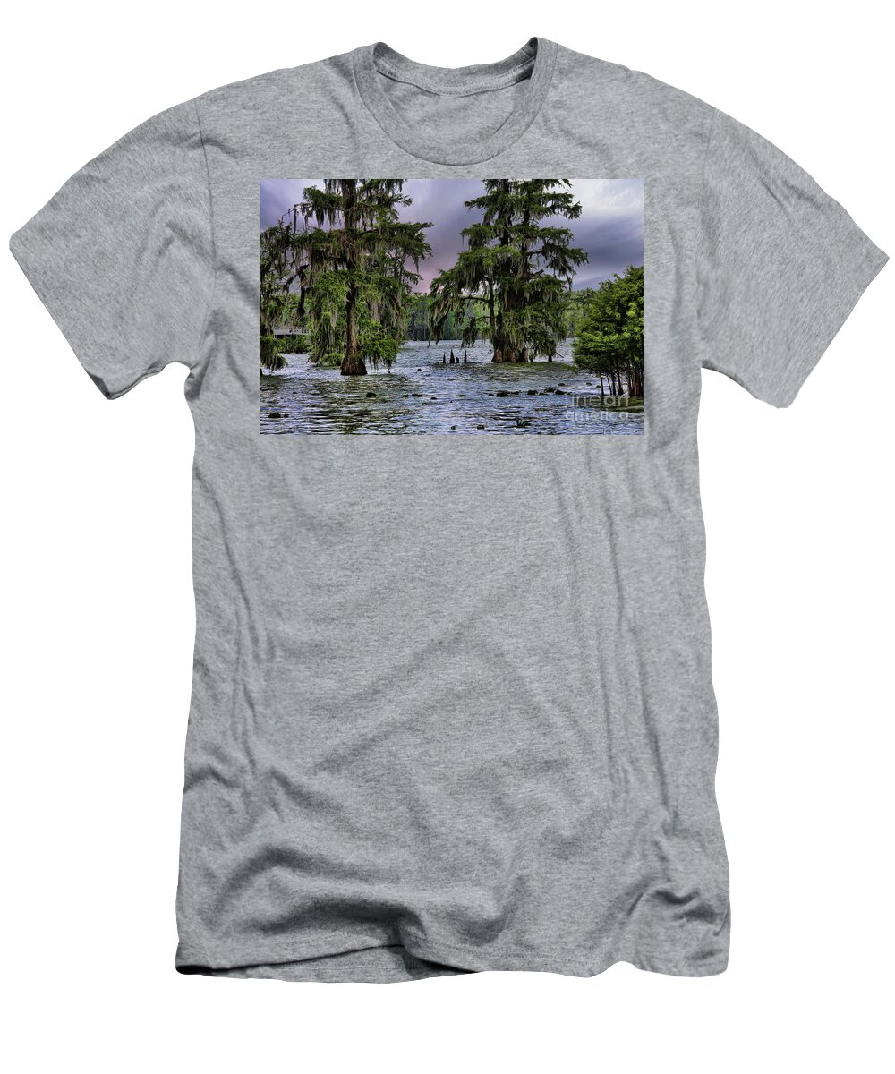 Louisiana T-Shirt featuring the photograph Trees Swamp Spanish Moss Lake Martin Louisiana Color by Chuck Kuhn