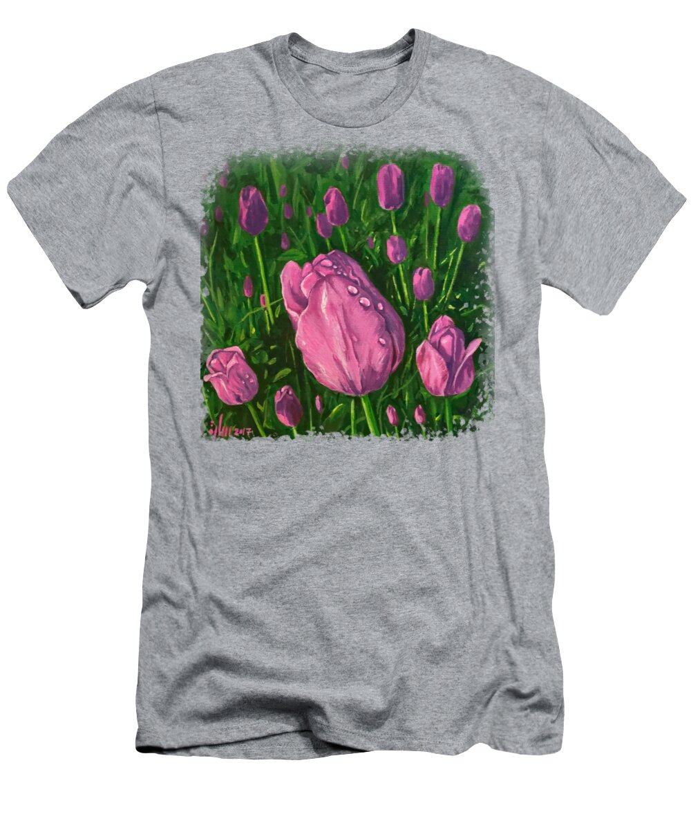  T-Shirt featuring the painting Tulip Garden by Sarra Elgammal
