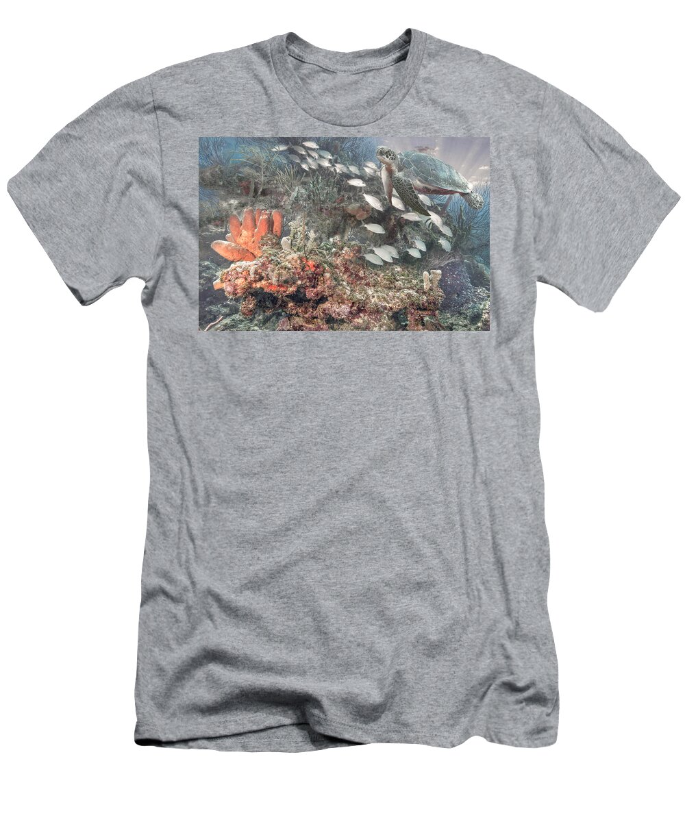 Cove T-Shirt featuring the photograph Turtle on the Underwater Reef in Soft Tones by Debra and Dave Vanderlaan