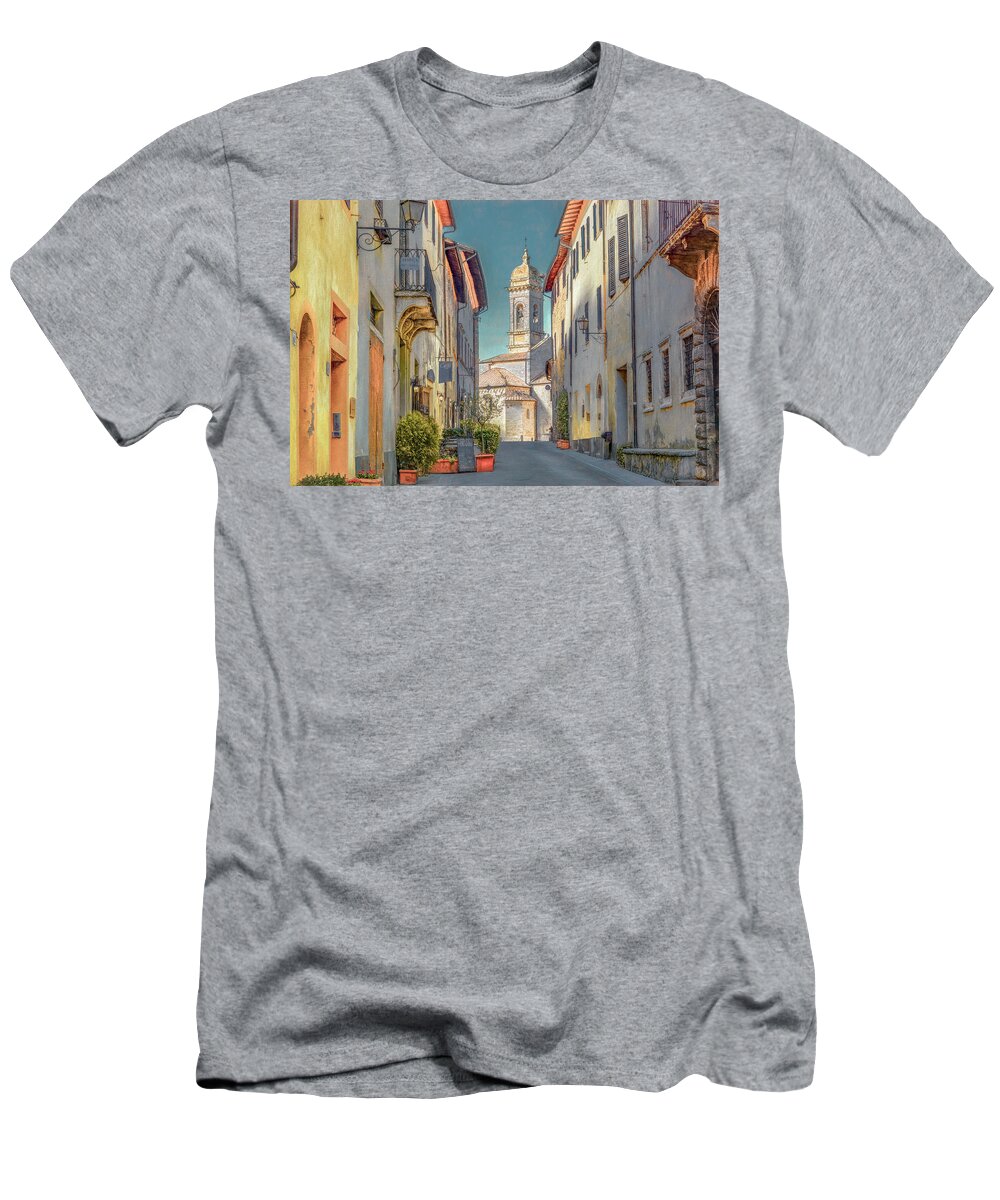 Italy T-Shirt featuring the photograph Tuscan Hill Town of San Quirico d'Orcia, Painterly by Marcy Wielfaert