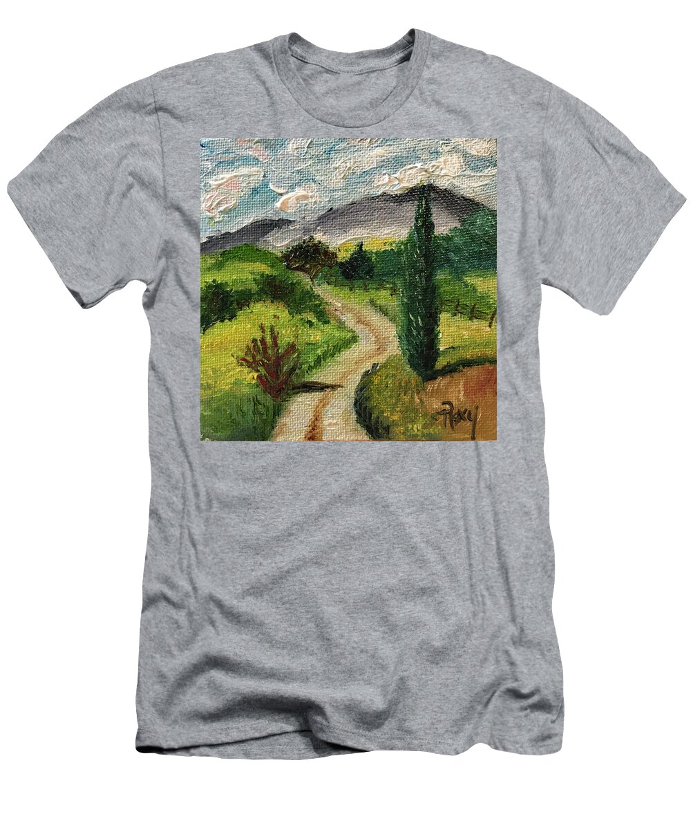 Tuscany T-Shirt featuring the painting Tuscan Winding Road by Roxy Rich