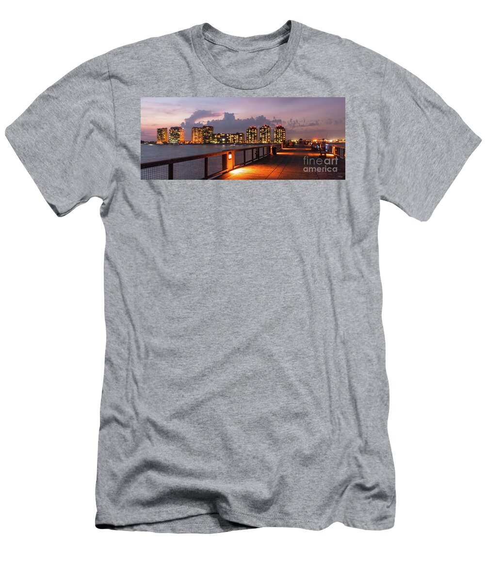 Navarre T-Shirt featuring the photograph Twilight Navarre Beach Pier Pano by Jennifer White