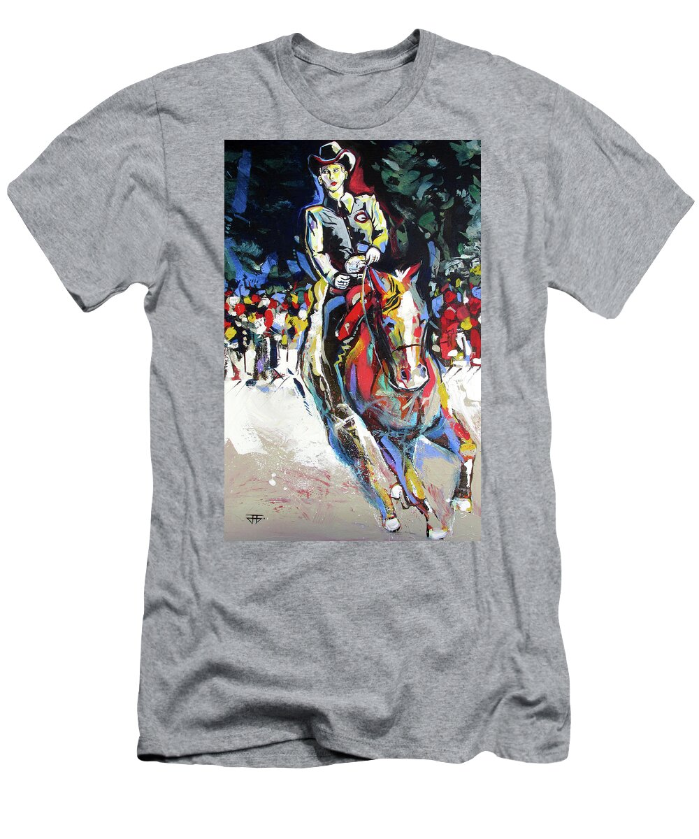 Uga Equestrian Western T-Shirt featuring the painting Uga Equestrian Western by John Gholson