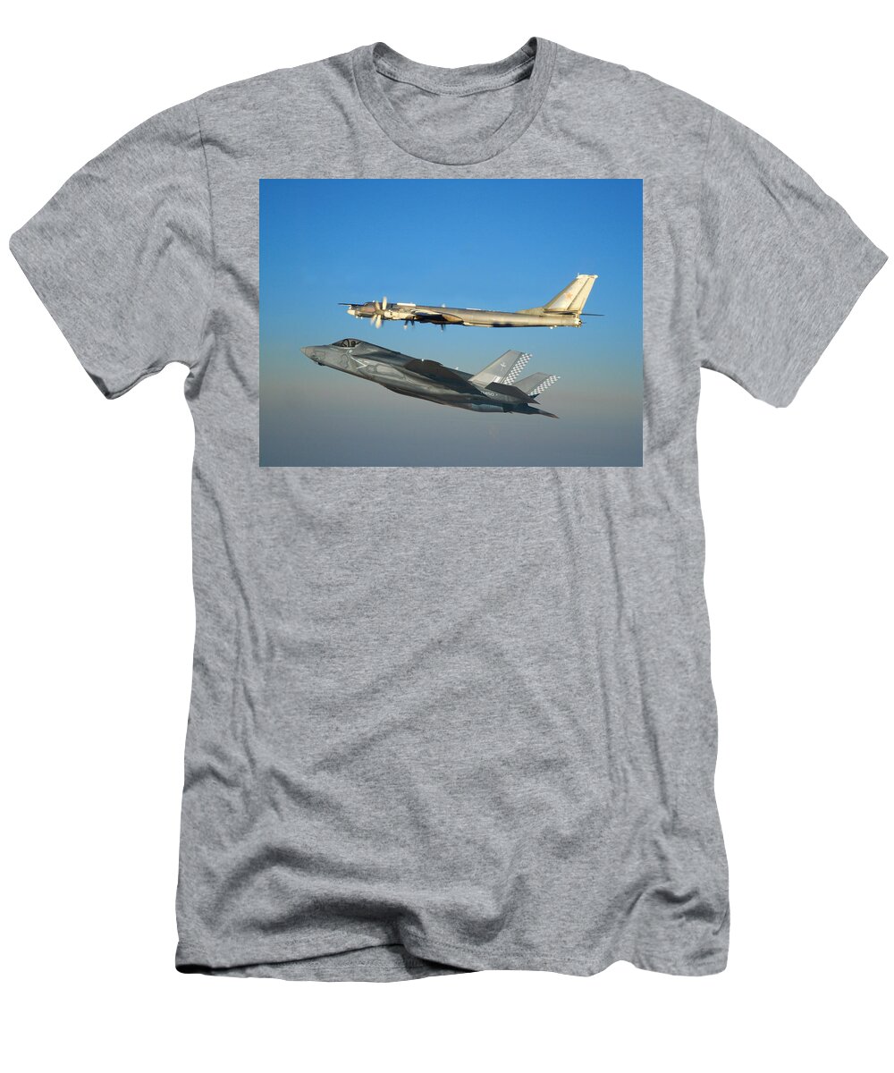 Lightning T-Shirt featuring the digital art UK F-35B Bear Intercept by Custom Aviation Art