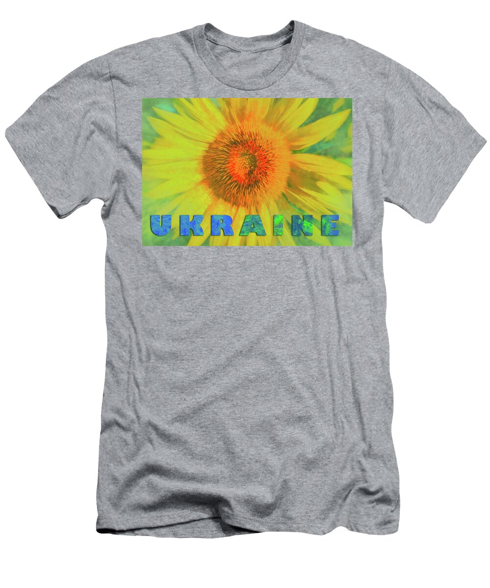 Ukraine Sunflower Tribute T-Shirt featuring the mixed media Ukraine Sunflower Tribute by Dan Sproul