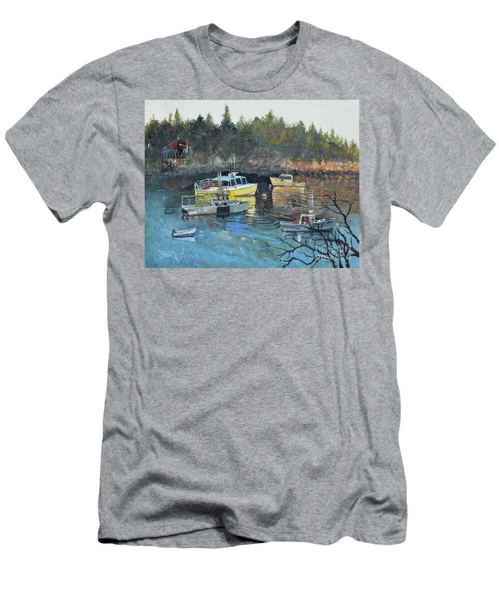  T-Shirt featuring the painting Unpredictable Birch Harbor by Jan Dappen