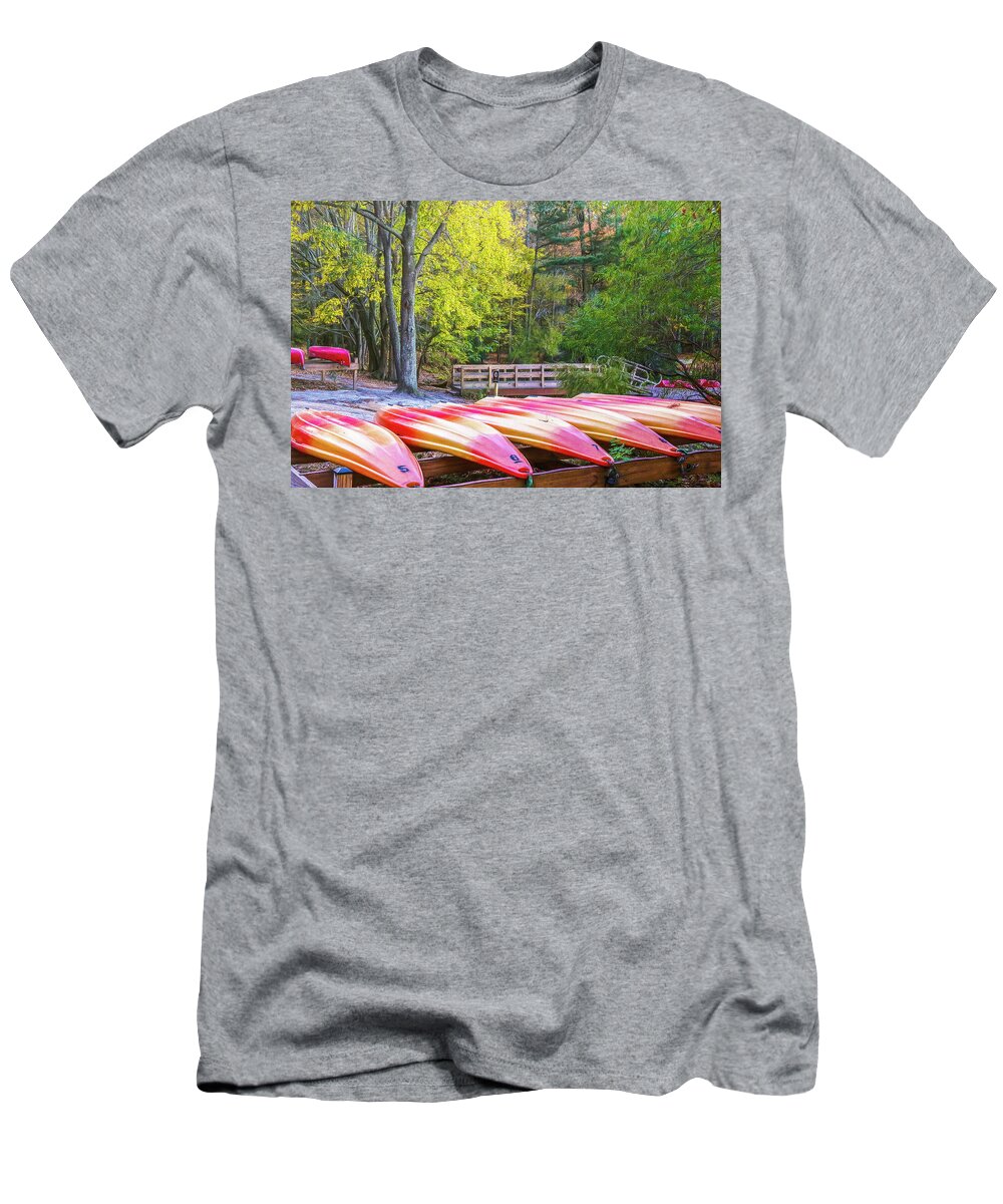 Kayaks T-Shirt featuring the photograph Retiring the Kayaks Until Next Summer by Ola Allen